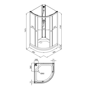 Душевая кабина полукруг Тритон  Лайт А 90х90х191,5 (без крыши) стекло градиент, низкий поддон, душ. набор ТРИТОН 