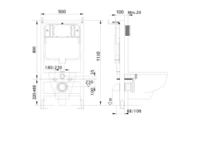 Инсталляция для подвесного унитаза Standart 50 + крепление + кнопка смыва черная