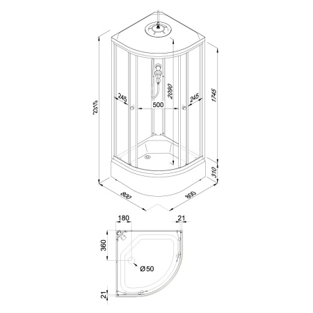 Душевая Кабина Вельвет 80*80 В полукруг средний поддон 