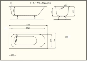 Чугунная ванна Castalia 170х70 комплект 