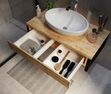 Тумба с раковиной 1Marka Grunge Loft 70П 1в.я дуб вотан (с отверстиями) (раковина Ringo 53*34 Cut)