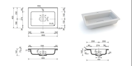 Тумба с раковиной Style Line Марелла Люкс 60 напольная белый глянец