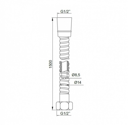 A5021115 Шланг д/душа,нерж.сталь, 1.5м
