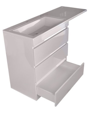Тумба с раковиной Style Line Даллас 140 L Люкс напольная белая под стиральную машину 3 ящика