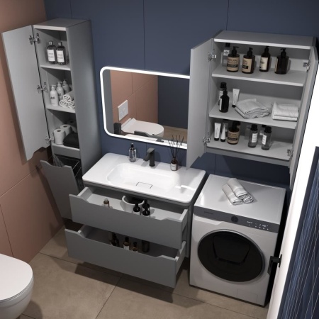 Тумба с раковиной Style Line Марелла Люкс 90 подвесная серая матовая