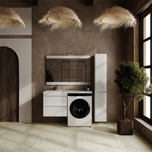 Тумба с раковиной Style Line Даллас Леон 120 L подвесная белый глянец под стиральную машину