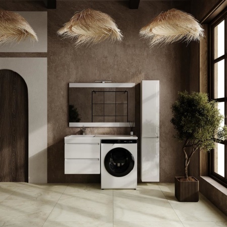 Тумба с раковиной Style Line Даллас Леон 120 L подвесная белый глянец под стиральную машину