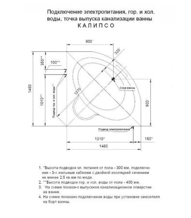 Акриловая ванна Aquatek Калипсо 146х146 полный комплект 