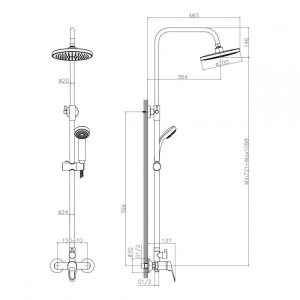 Смеситель DECOROOM DR21070 для душа с регулируемой высотой штанги, поворотным изливом и лейкой "Тропический дождь"