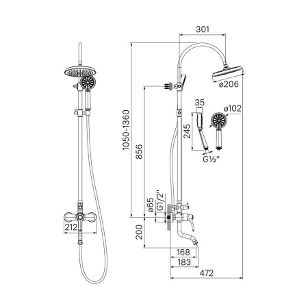 Смеситель для ванны с верхним душем, Oldie, IDDIS, OLDBR3Fi06