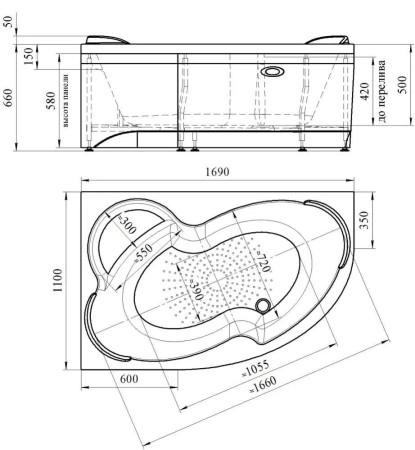 Акриловая ванна Vannesa Ирма 169х110 R комплект с экраном 