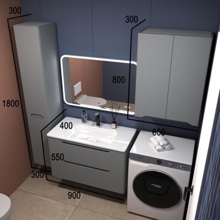 Тумба с раковиной Style Line Марелла Люкс 90 подвесная серая матовая