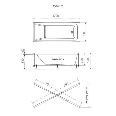 Акриловая ванна Тритон Тори 170x70х60