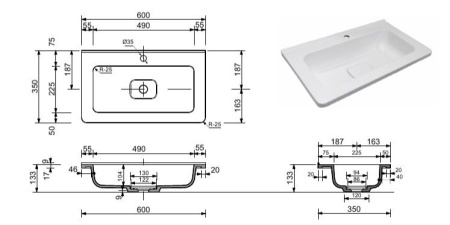 Тумба с раковиной Style Line Бергамо мини 60 антискрейч белая матовая подвесная