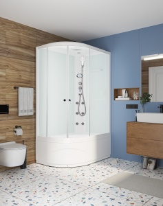 Душевая кабина Domani Spa Delight Slim high 128R с электрикой, высокий поддон 1200x800x2190 (бел. стенки, сатин. мат. стекла) DS01DS128RHWM10