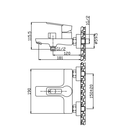 Смеситель для ванны AVRORA Elite AV3231 с коротким