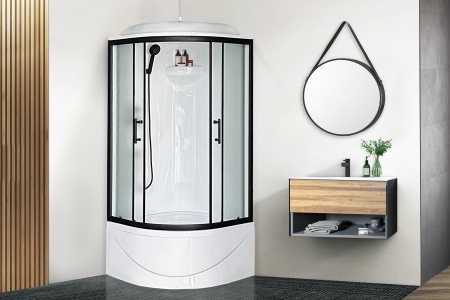 Душевая кабина Practic RB 90BK1-M-BL (матовое) 90x90x217 задняя стенка акриловая  профиль черный 