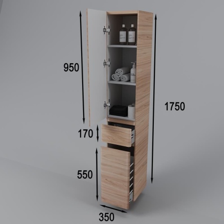 Пенал Style Line Атлантика 35 L с бельевой корзиной ясень перламутр