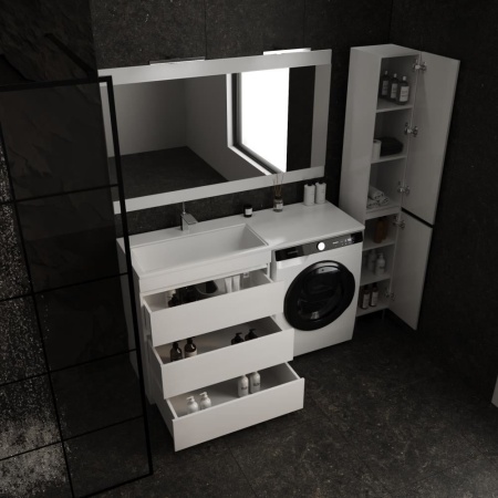 Тумба с раковиной Style Line Даллас 140 L Люкс напольная белая под стиральную машину 3 ящика