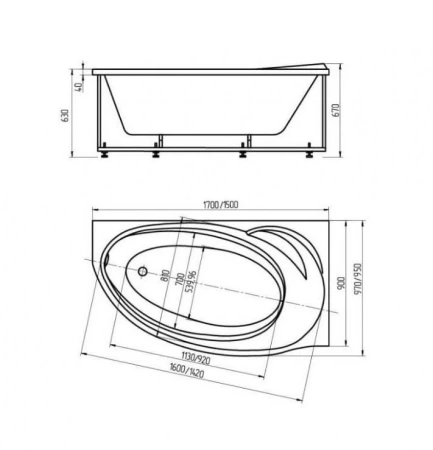 Акриловая ванна Aquatek Бетта 150х95 R полный комплект с экраном