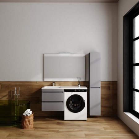   Тумба с раковиной Style Line Даллас Леон 120 L подвесная серая матовая под стиральную машину