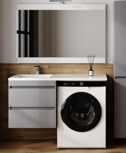   Тумба с раковиной Style Line Даллас Леон 120 L подвесная серая матовая под стиральную машину