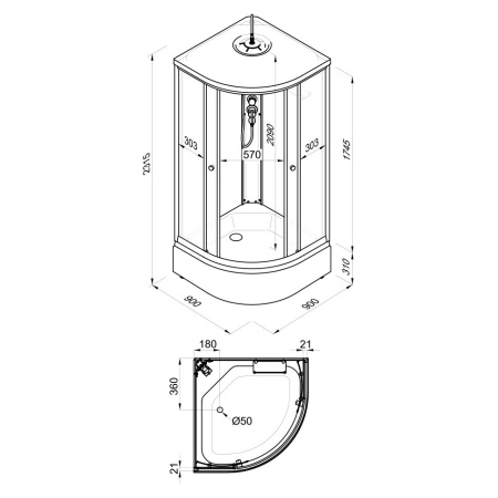 Душевая Кабина Грэй-Блэк 90*90 В средний поддон 