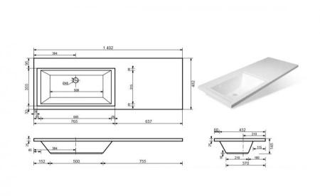 Тумба с раковиной Style Line Даллас 140 L Люкс напольная белая под стиральную машину 3 ящика