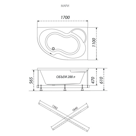Ванна Тритон  Мари левая полный комплект в наличии