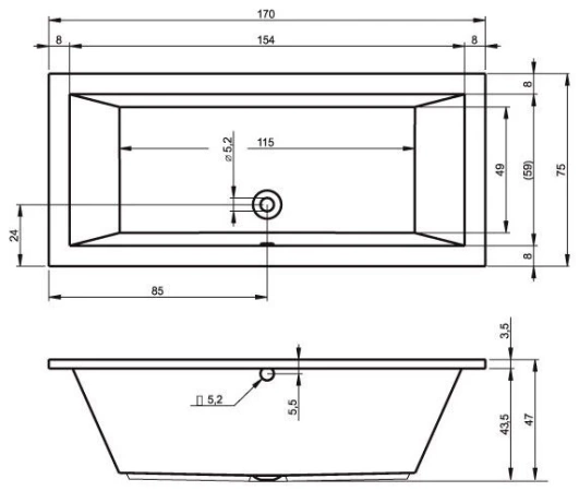 Акриловая ванна Riho Lusso 170х75 комплект с экраном 
