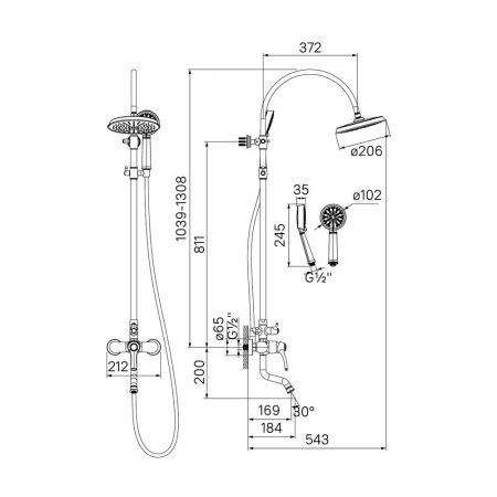 Смеситель для ванны с верхним душем, Oldie, IDDIS, OLDSB3Fi06