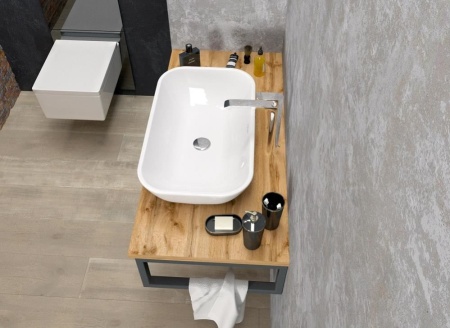 Столешница с раковиной 1Marka Grunge Loft 100 дуб вотан с раковиной (раковина Ringo 53*34 Cut)