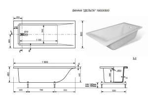 Ванна из искусственного камня Эстет Дельта 180х80 с возможностью изменения размера, с кованой подставкой (комплект)