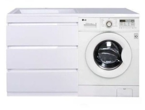 Тумба с раковиной Style Line Даллас 140 L Люкс напольная белая под стиральную машину 3 ящика