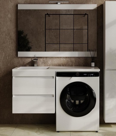 Тумба с раковиной Style Line Даллас Леон 120 L подвесная белый глянец под стиральную машину