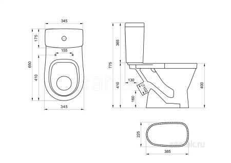 Унитаз-компакт Santek Уно с диагональным выпуском, эконом- 2 реж., полипропилен, микролифт 1WH501613