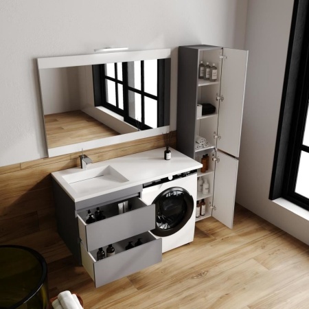   Тумба с раковиной Style Line Даллас Леон 120 L подвесная серая матовая под стиральную машину