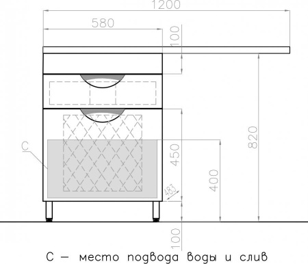 Тумба с раковиной Style Line Жасмин 120 R с бельевой корзиной под стиральную машину