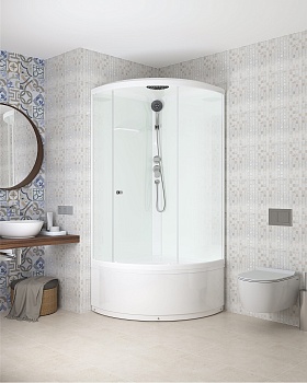 Душевая кабина Domani Spa Simple 99 V 1.2 high без электрики, с крышей, высокий поддон 900x900x2180 (бел. стенки, матовые стекла) 