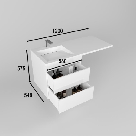 Тумба с раковиной Style Line Даллас Леон 120 L подвесная белый глянец под стиральную машину