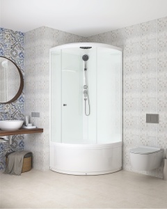 Душевая кабина Domani Spa Simple 99 V 1.2 high без электрики, с крышей, высокий поддон 900x900x2180 (бел. стенки, матовые стекла) 