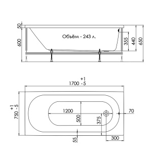 Акриловая ванна 1Acreal 170*75 1ACReal Тритон Токио 