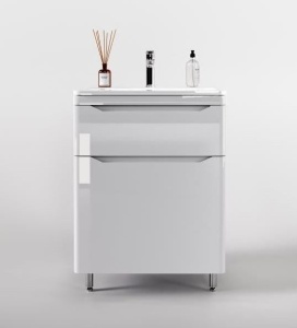 Тумба с раковиной Style Line Марелла Люкс 60 напольная белый глянец