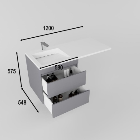   Тумба с раковиной Style Line Даллас Леон 120 L подвесная серая матовая под стиральную машину