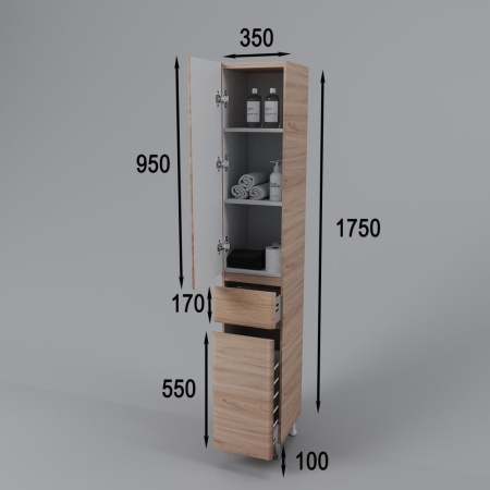 Пенал Style Line Атлантика 35 L с бельевой корзиной ясень перламутр