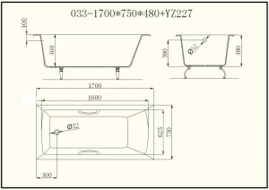 Чугунная ванна Byon B15 170х75 с ручками хром