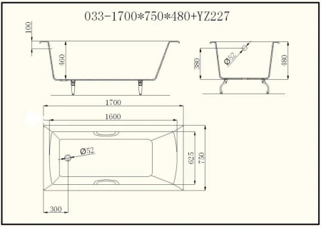 Чугунная ванна Byon B15 170х75 с ручками хром