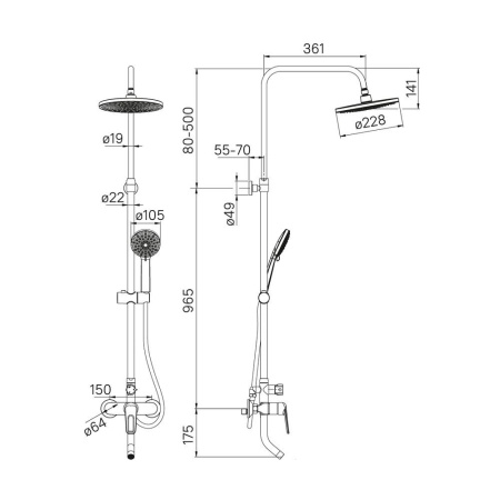 Смеситель для ванны с верхним душем, Male, IDDIS, MALSB3Fi06