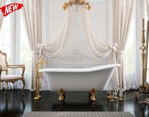 Ванна из искусственного камня Эстет Царская 150х73 ножки хром ,золото,бронза,(комплект) с ножками и сливом