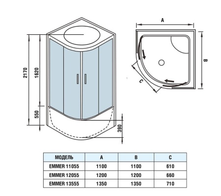 Душевая кабина WeltWasser WW500 Premium Emmer 13555 135*135*217
